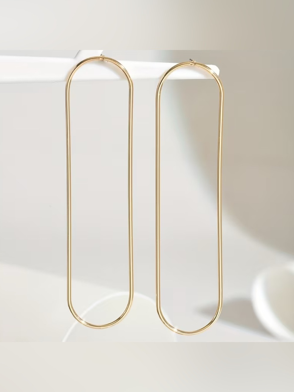 Minimalist Oval Drop Earrings #2639 - Picture 2 of 5